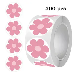 Roll-packed round stickers for teacher rewards, cute pink floral decorative small pattern stickers, baking product sealing packaging stickers