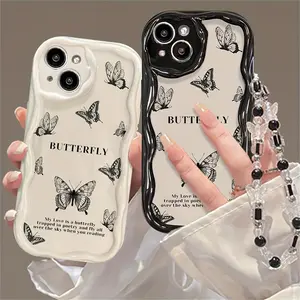Luxurious Cute Animal Butterfly Wave Phone Cases for iPhone 17 16 Pro Max 15 13 14 12 11 Pro Plus, Soft Transparent Phone Protective Cover
