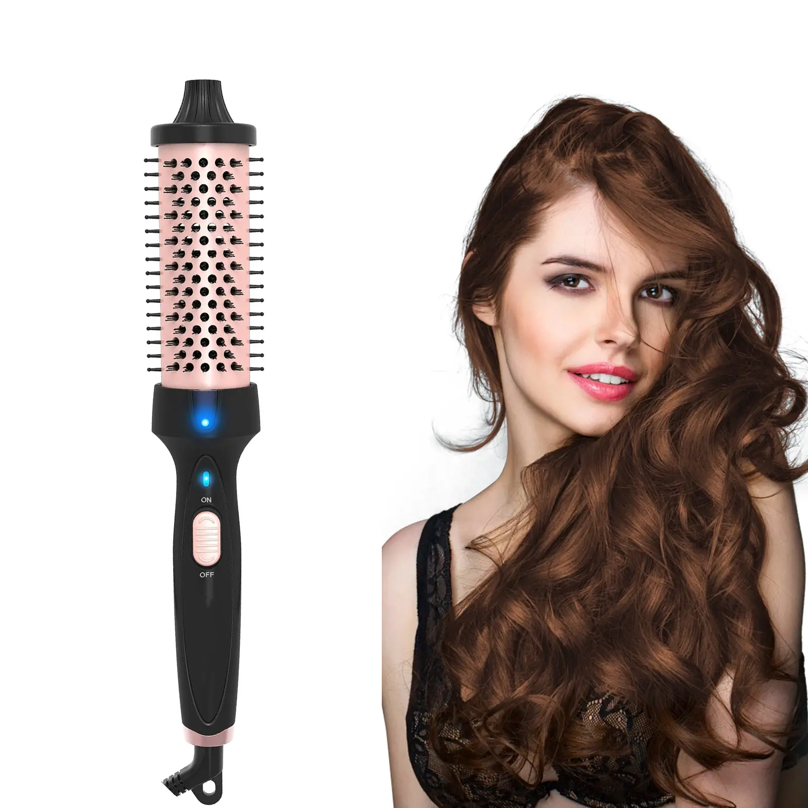 Wavy Thermal Brush for Natural Curls, Hair Curler Tool Smooth Curls, Easy to Use 1.5 inch Instant Styling Tool for Girls & Women, Lightweight Comfort