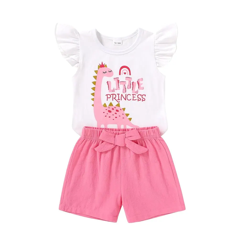 Younger Tree Girls' 2-Piece Cute Clothes Set - Sunflower T-Shirt, Bowknot Shorts - Hello Kitty Casual Summer set Essential Outfit, Butterfly, Polyester, Cotton, Crew Neck, Sleeveless Top, Graphic, 2-Piece Clothing Set