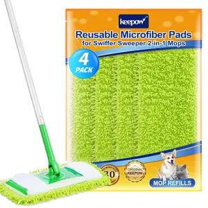 KEEPOW Reusable Mop Pads Compatible with Swiffer Sweeper Mop, Microfiber Dry Sweeping Cloths, Washable Wet Mop Refills for Hardwood Floor Cleaning, 4 Pack (Mop is Not Included)