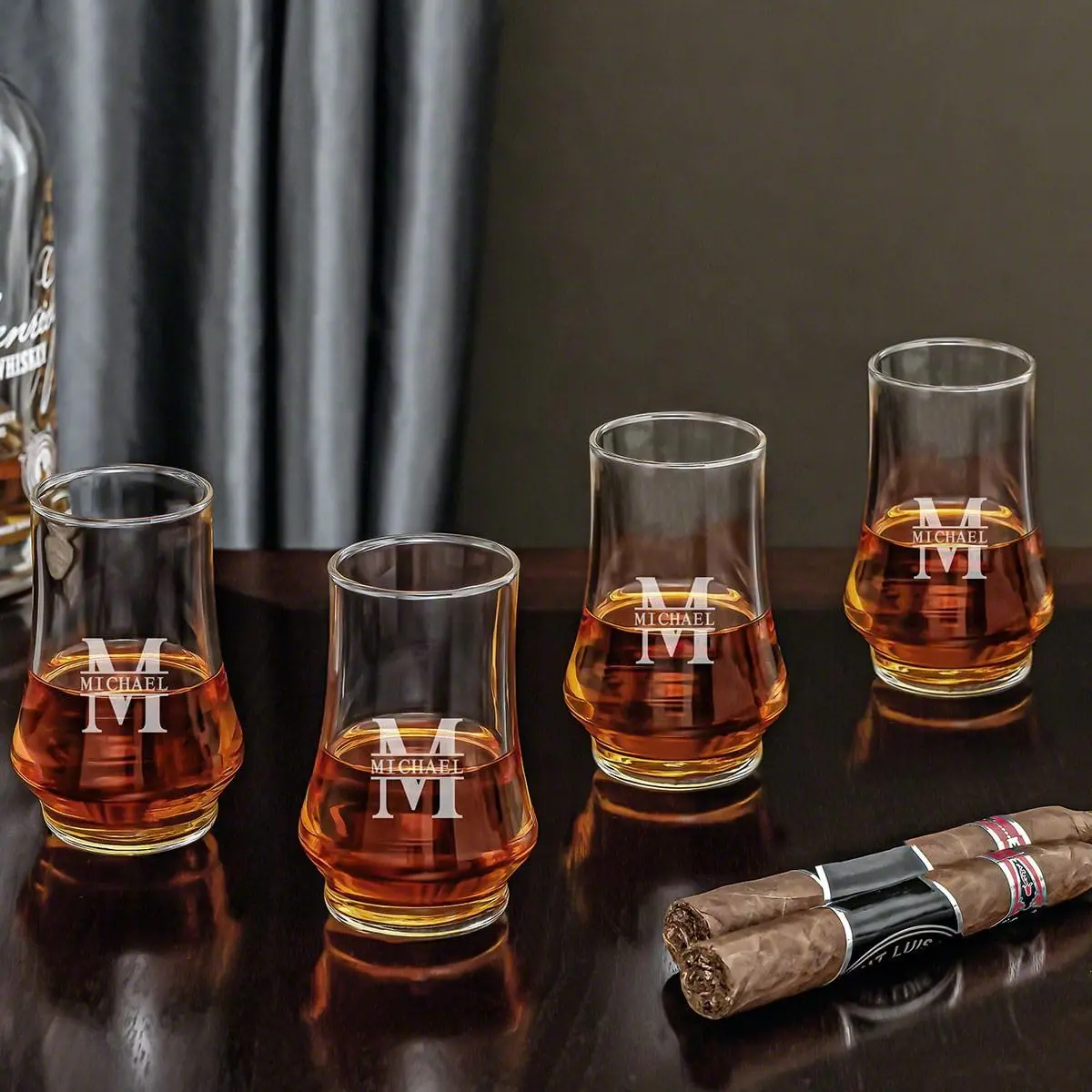 Personalized Whiskey Tasting Glasses Set of 4 - Engraved Bourbon Sniffing Glasses Perfect for Gifts for Dad, Husband, and Boyfriend
