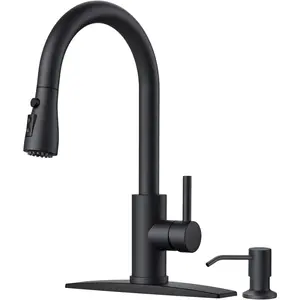 Black Kitchen Faucet with Soap Dispenser and Pull Down Sprayer, Bar High Arc Single Handle  3 Modes Stainless Steel Faucet for Kitchen Sink Farmhouse RV Laundry Camper