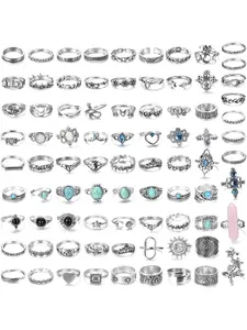 82 Pcs Vintage Silver Knuckle Rings Set for Women Teen Girls Bohemian Stackable Joint Finger Rings Retro Stone Crystal Stacking Midi Rings Fashion Rings Pack Unique Rings
