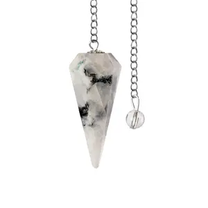 Rainbow Moonstone Pendulum Crystal Divination Tools — Dowsing Pendulum Crystal with Crystal Ball for Meditation, Chakra Healing, Energy Work, Reiki, and Crystal Grid