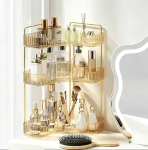 3-Tier Corner Bathroom Counter Organizer, ABS U-Shaped Open Storage Shelf, Space-Saving Holder for Skincare, Cosmetics & Perfumes, Multi-Purpose Organizer for Bathroom & Kitchen
