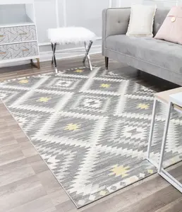 212 MAIN CosmoLiving RA30475 2 x 8 ft. Kilim Gray Tribal, Moroccan Geometric, Low Pile Boho Runner Area Rug, Boho Runner Rug, Low Pile Rug