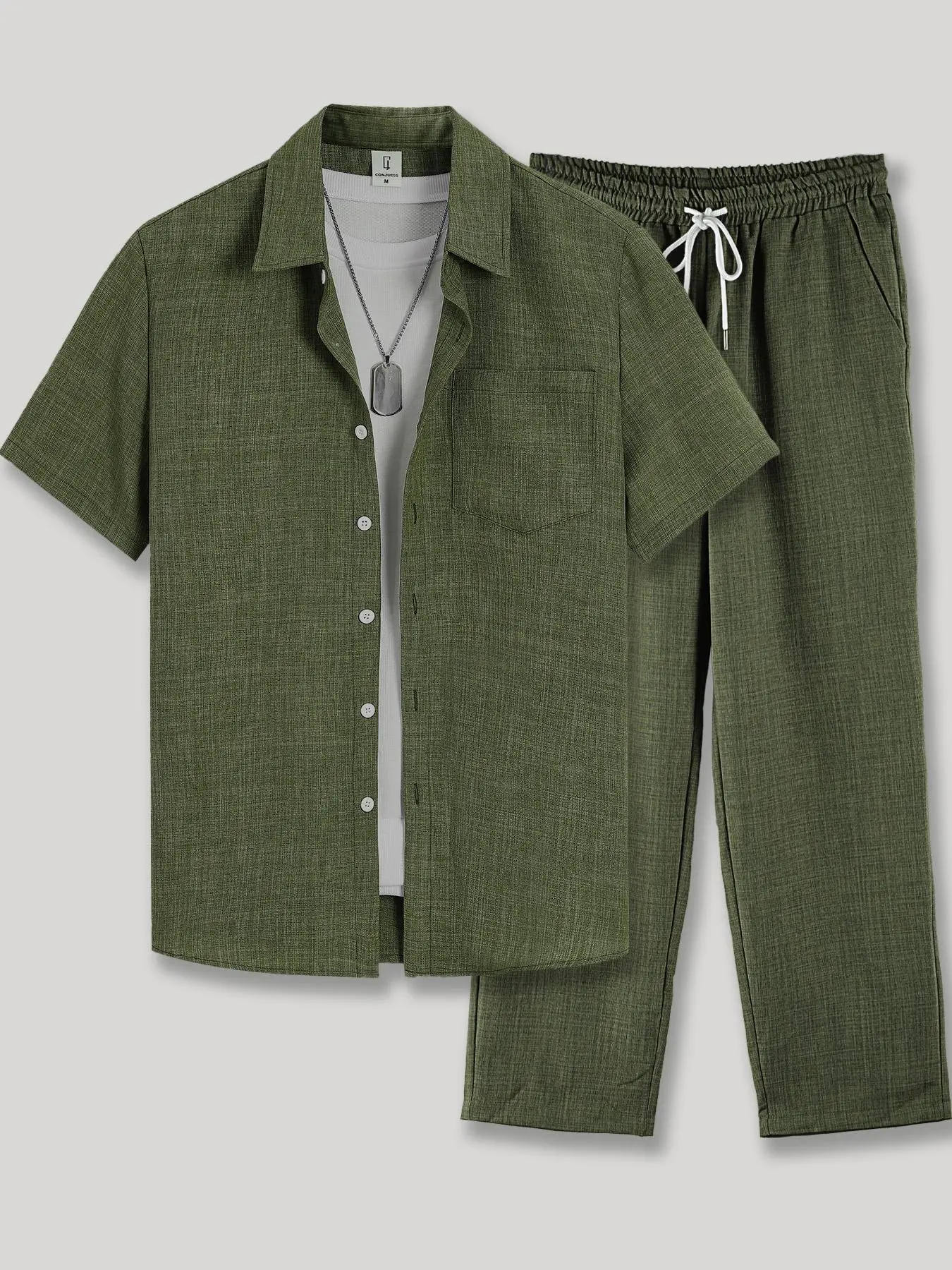 Men's Solid Color Shirt & Pants Set,  Casual Plain Short Sleeve Collared Top & Trousers, Men's Spring & Fall Clothes, Casual Matching Sets