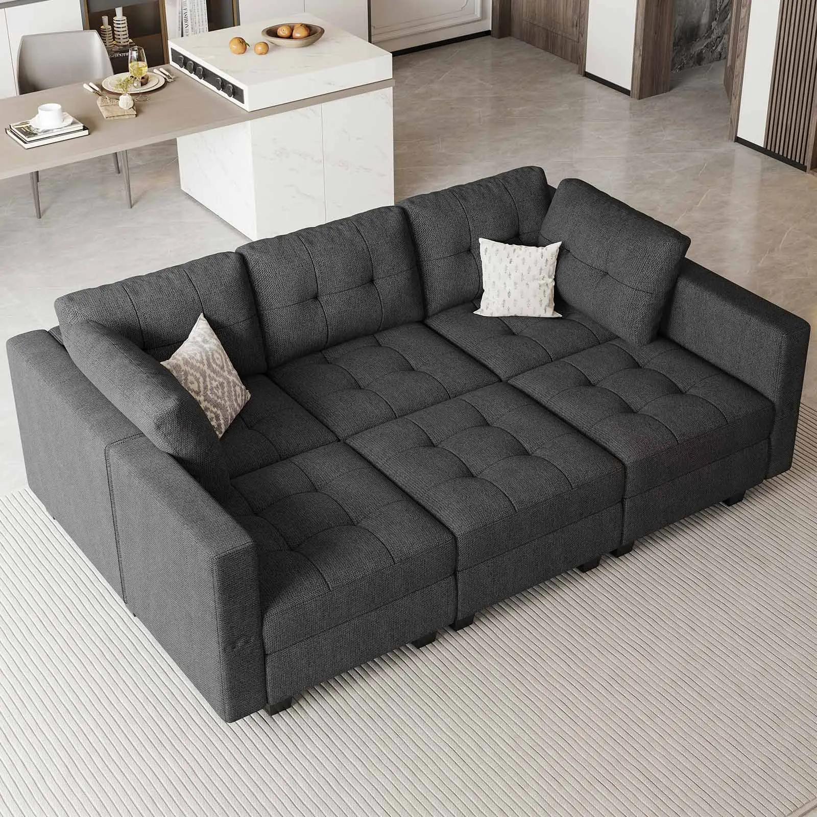 Belffin Modular Convertible Sleeper Sofa with Storage, 6-Seat Couch Set for Living Room [tiktokshopbacktoschool]