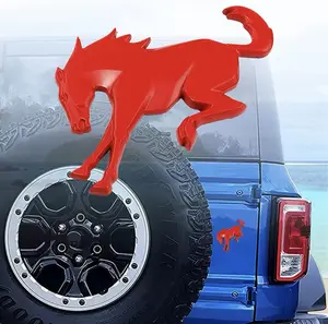 Bronco Horse Emblem; High-Quality ABS Material; Adhesive Attached; Matte Red