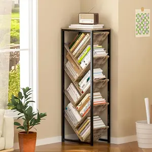 Bookshelf - 9 Tier Floor Standing Bookshelf for Hardcover Books, Small Bookshelf for Small Spaces Wooden Book Storage Organizer Shelves for Bedroom Living Room
