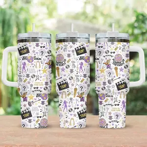 Hannah Montana 20th Anniversary Tumbler 40oz with Handle, Tumblers Purple Pop Star Drinkware Vacuum, Bottles Water Tumblers Stainless Steel Mug, Gift For Fans