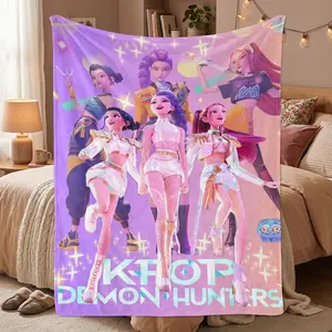 K-Pop Devil Hunter Anime Print Blanket, Soft and Comfortable Flannel Plush Blanket, Suitable for Home, Office, Camping, Sofa, Bed, Netflix Fan Gift, Warm Nap Blanket.