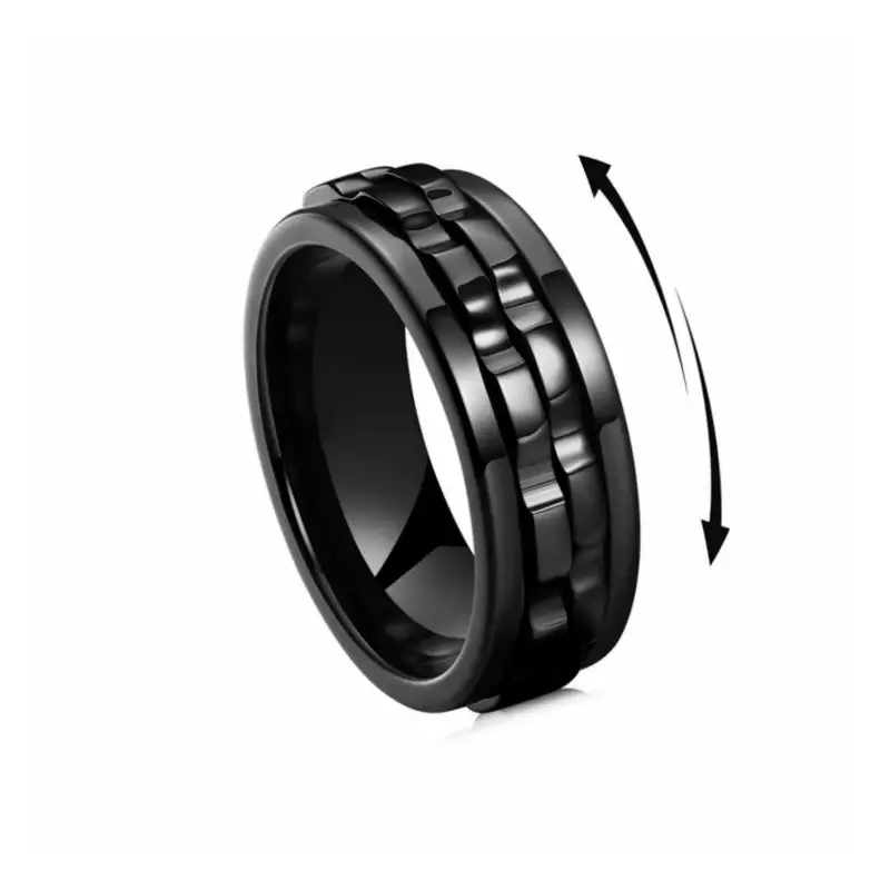 Titanium Steel Spinner Ring for Men - Geometric Gear-Inspired Fidget Jewelry for Stress Relief and Focus, Anti Anxiety Jewelry, Cool Gifts For Guys, Men's, Basic, Focus Support, Focus-Enhancing, Anxiety-Relief