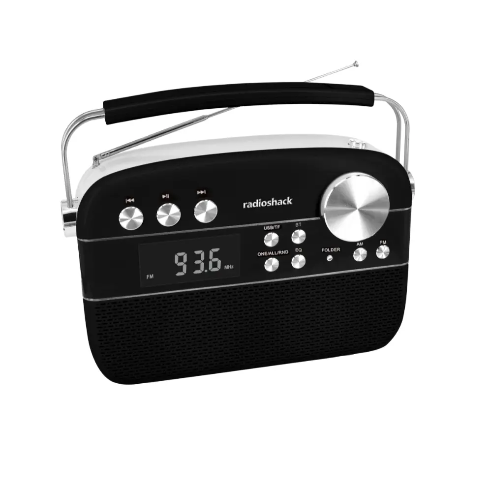 RadioShack Vintage 2-Band AM/FM Radio Player - Portable Compact Rechargeable Audio Device with Bluetooth, USB/TF Ports, Carry Handle, Wired Stereo (Model 1202265), Vintage Gadgets