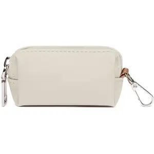 Leather Coin Purse Pouch Open Flat Change Purse Card Holder With Key Chain, Waterproof Zip Around Coin Pouch for Women and Men (White)