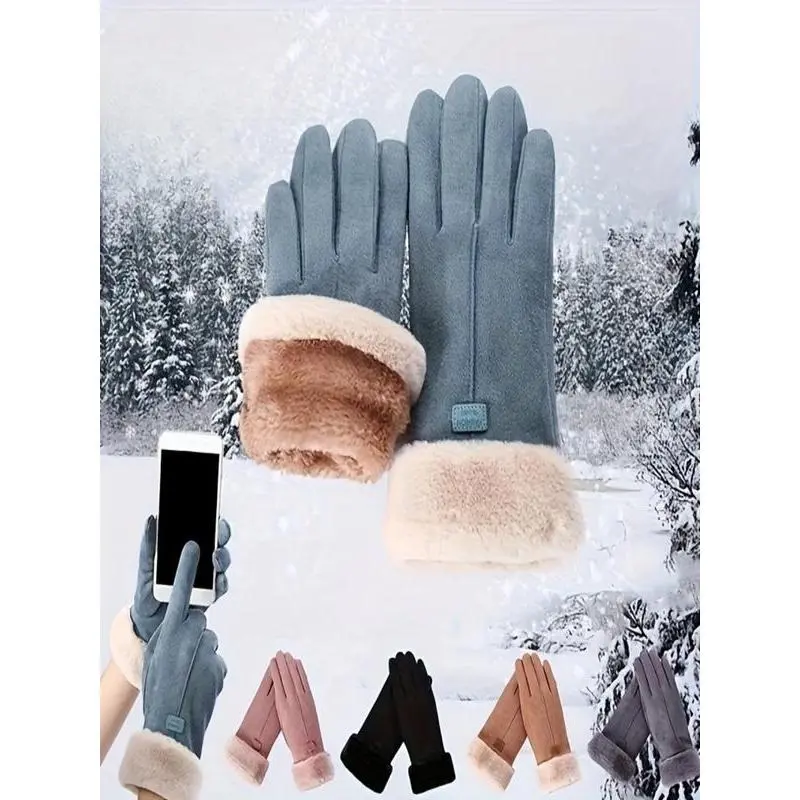 Women's Cold-Hardy Insulating Winter Gloves - Grey, Neutral-Toned, Thick Fabric, Touchscreen-Compatible, Chic Fashion Gloves for Cycling, Driving in Cold Weather, Grey Women's Gloves