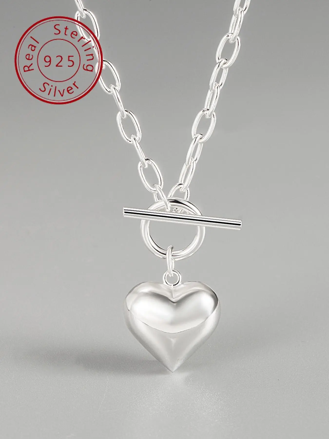 925 Sterling Silver Heart Shaped Pendant Necklace for Women & Girls, Vintage Ot Buckle Necklace for Daily Wear, Trendy All-match & Exquisite Jewelry for Birthday Gift, Heart Design Necklace, Love Heart Necklace