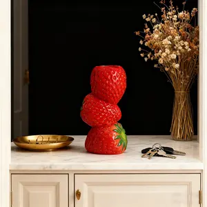 Cute  Figurine Decor 7.8 Inch Red Bud Vase Home Decorative Vase Flower Vase Dining Table Centerpiece Spring Summer Fruit Theme Home Kitchen Decoration