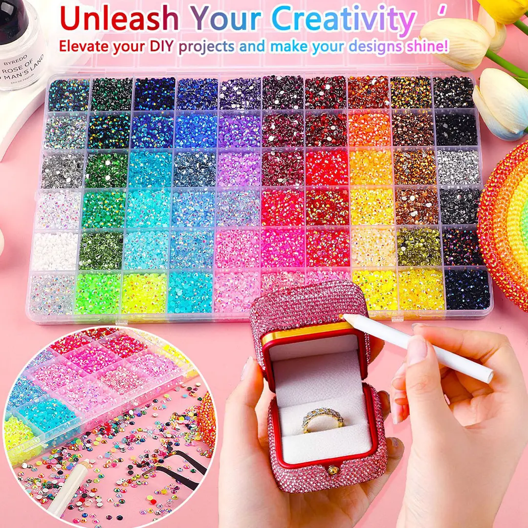 Bedazzler Kit Gift with Tools, 48000Pcs 60 Color Rhinestones 3mm Resin Jelly Flatback Gems for Diamond Art - Christmas Birthday Gifts for Festive & Party Supplies, Bedazzling Kit