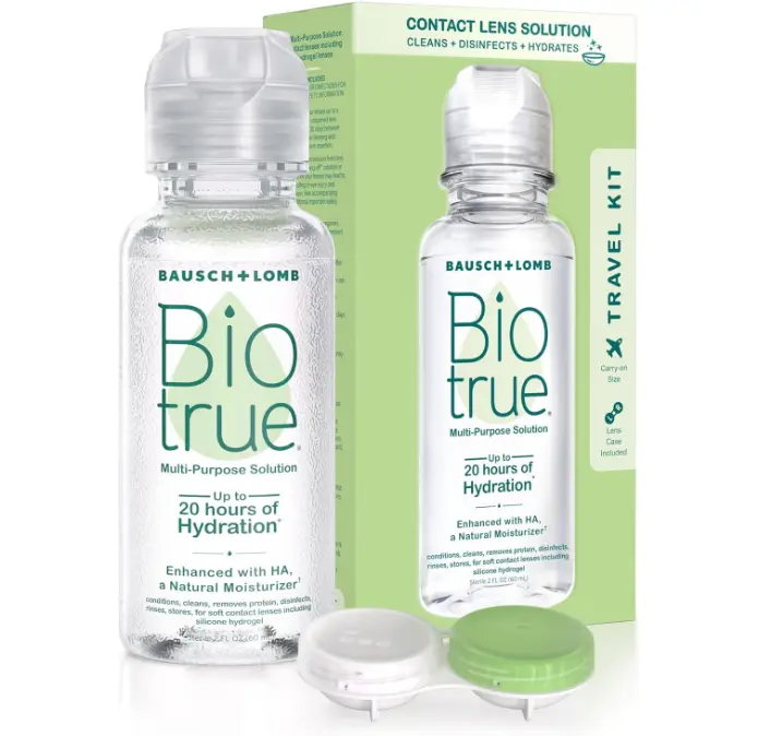 Biotrue Contact Solution, Multi-Purpose Solution with Lens Case, Cleans, Conditions, Hydrates, Disinfects, Removes Protein, Dirt & Debris, Contact Lens Cleaner & Storage, 2 Fl Oz (Pack of 1)