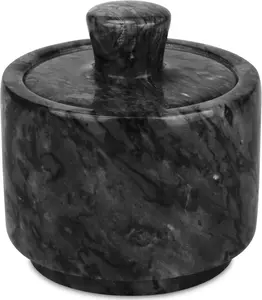 Marble Salt Cellar with Lid, Salt and Pepper Bowls Box Container, Salt Jar with Lid for Kitchen and Bathroom(Black)