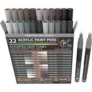 Pens 22 Gray  Assorted Pro Color Series Markers Set 0.7mm Extra Fine Tip for Rock Painting, Glass, Mugs, , Metal, Canvas, Projects, Non , Waterbased, Quick Drying