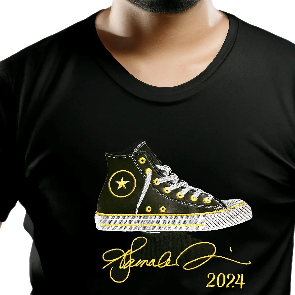 Kamala Harris 2024 Black and Gold Chucks Tshirt Shirt, Harris for President 2024 Embroidered Chucks and Signature T-Shirt - Unisex Top