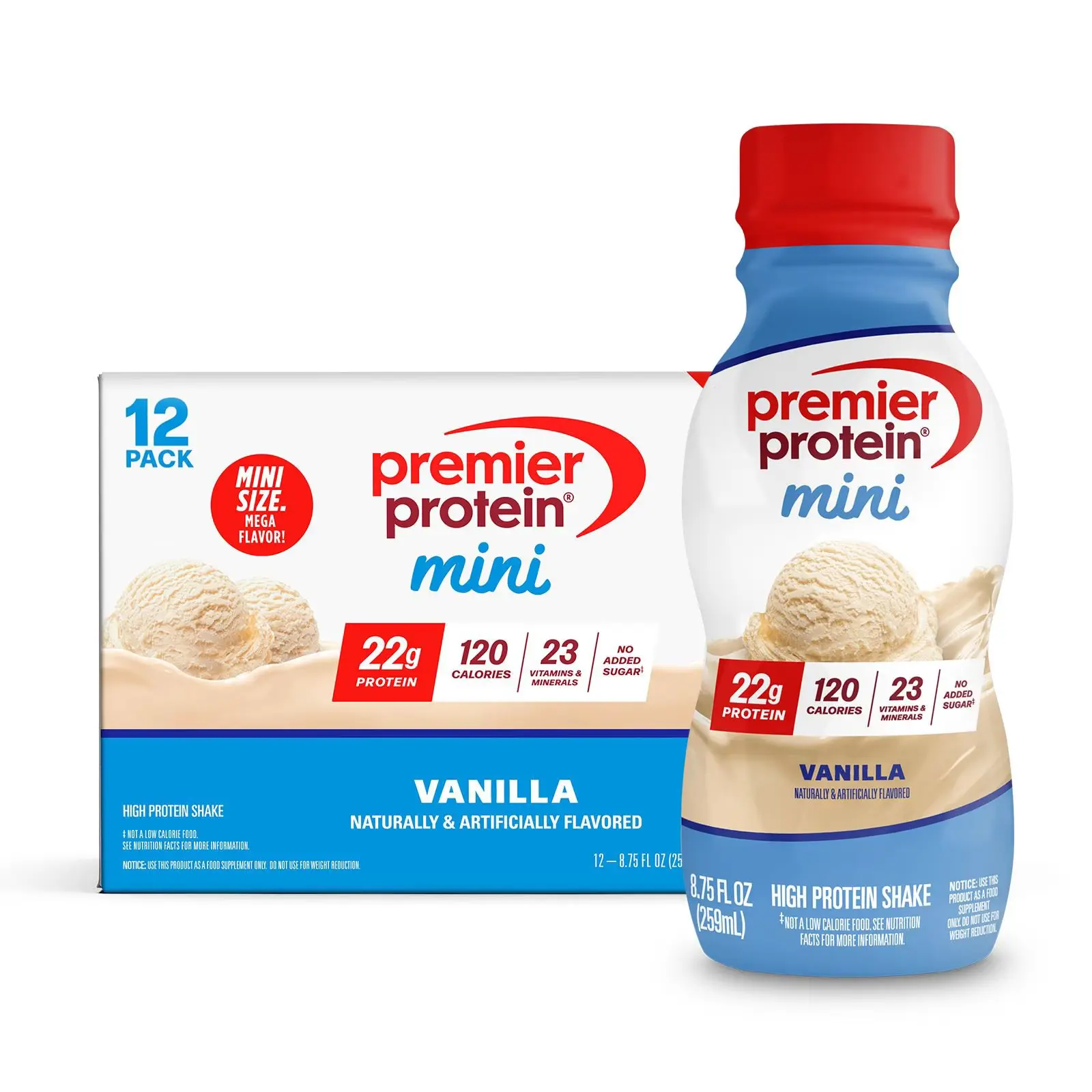 Premier Protein Mini Vanilla Protein Shakes - 8.75 fl. oz., 12-Pack Meal Replacement Drink