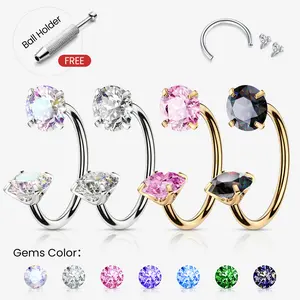 Titanium 20G/18G/16G Horseshoe Nose Ring(Free Ball Holder) Internally Threaded Gems,Earring Daith Cartilage Helix,Piercing Jewelry