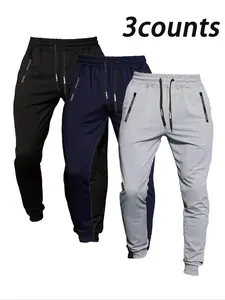3 Pack Men's Fitted Drawstring Pants, Lightweight Breathable Athletic Joggers Runner Pants for Running, Simple Stylish Sweatpants, Casual Athletic Jogging