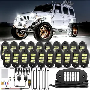 20 Pods White Rock Light Kit with Wired Switch - 6500K Pure White LED Underglow, IP68 Waterproof, Super Bright 36 LEDs for Trailer Off Road SUV UTV ATV RZR