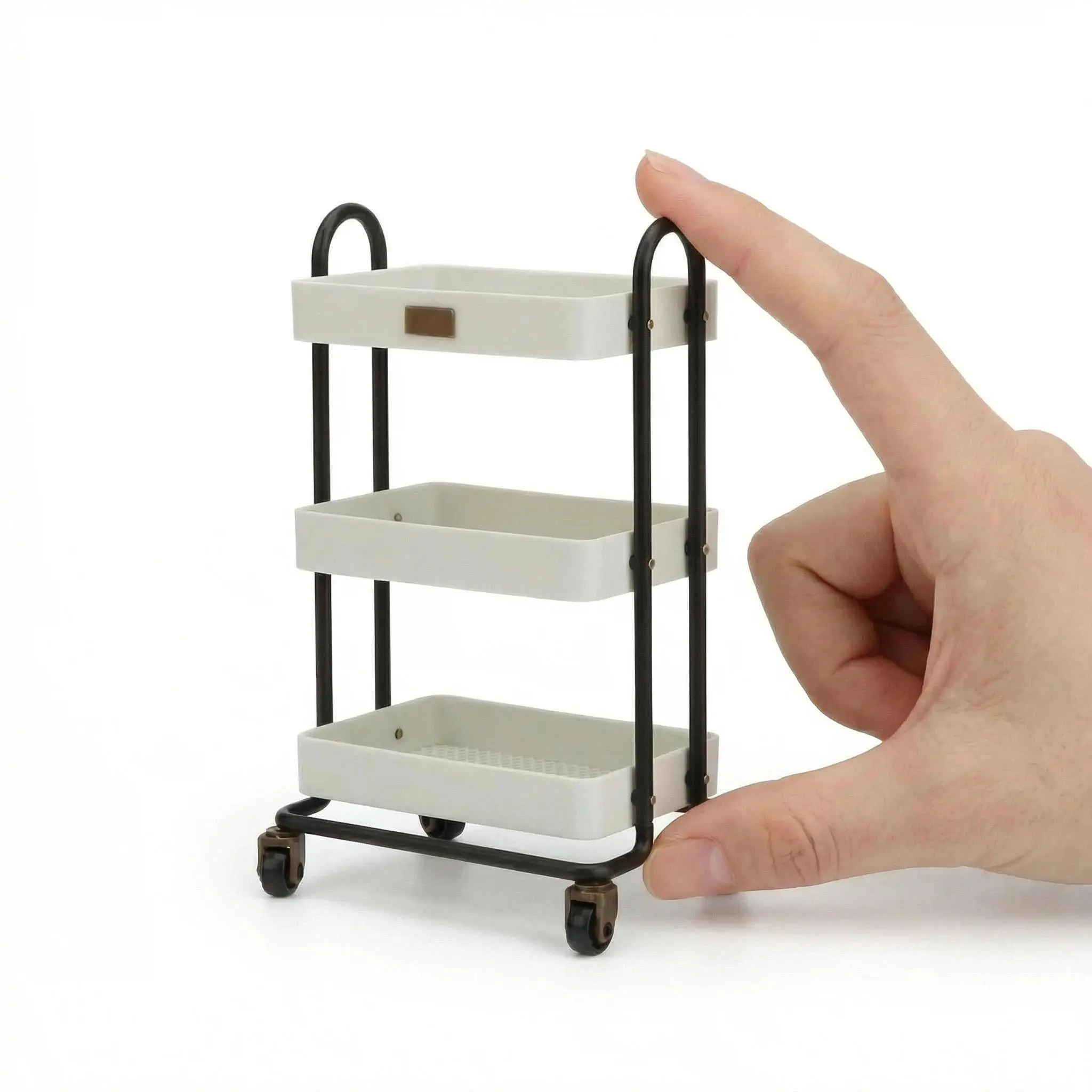 1:6 Scale Dollhouse Miniature Handcart - 3-Tier Rolling Storage Cart with Wheels, Realistic Furniture for Mini Kitchen, Multi-Room & Scale Model Doll Houses Accessories, 3.35"x2.56"x5.7" DIY Decor, Multi-Room Doll Houses Accessories