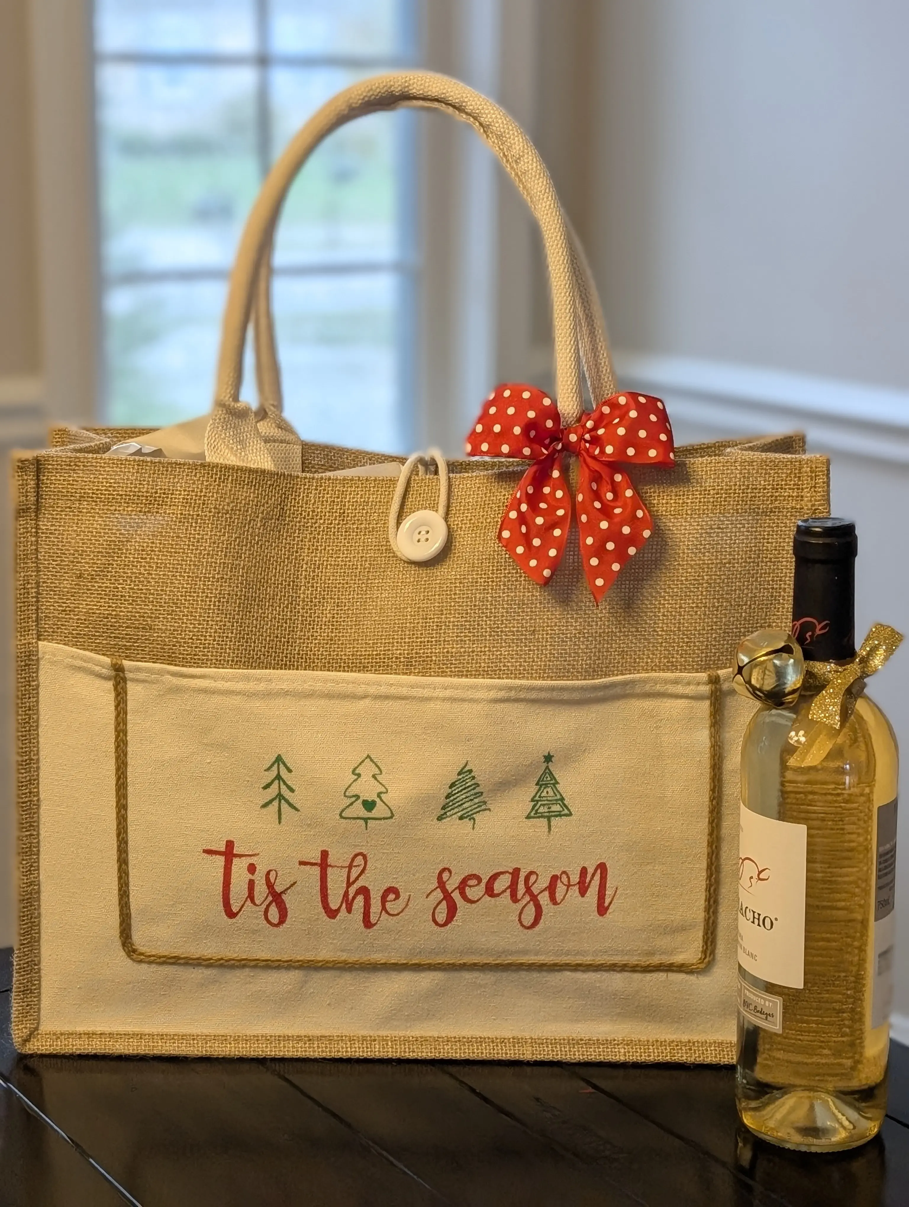 Hand-Painted Large Jute Tote Bag with Pocket for Women - Perfect for Work and Travel