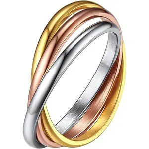 Triple Interlocking Rolling Rings Minimalist Stainless Steel Stacking Cross Rings Minimalist Promise Engagement Wedding Ring for Women Men Couple Gifts Jewelry