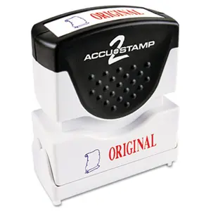 212 MAIN Accustamp2 Shutter Message Stamp - Ergonomic, Rubber Grip, Auto-Open, Original Msg, Original Consolidated Anti-Bacterial, Red-Blue, 1.63x0.5 in