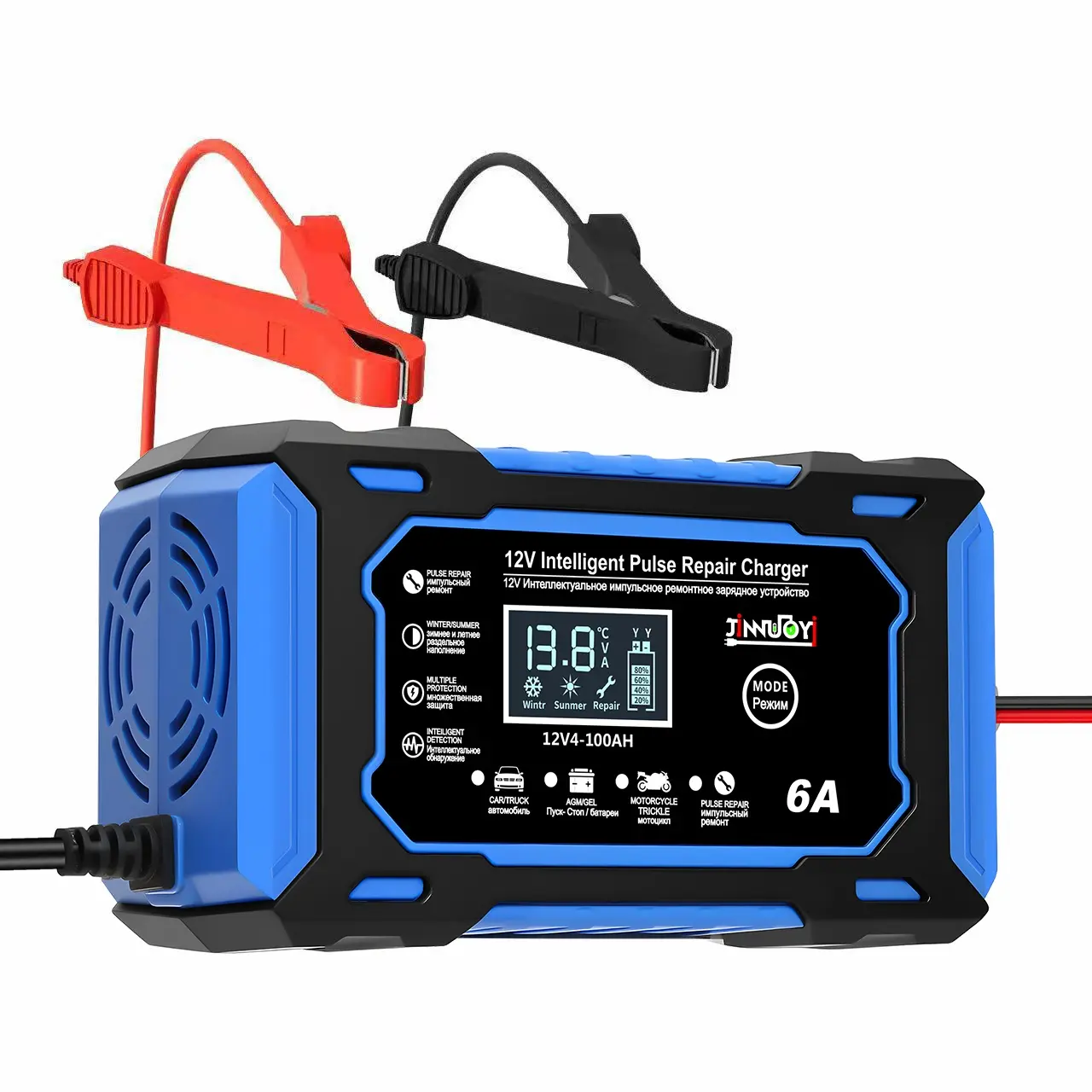 12V 6a Pulse Repair Charger for Cars & Motorcycles, Automotive, LCD Battery Display, Magnetic Material, Auto Switch Mode, Overcharge Protection, Truck