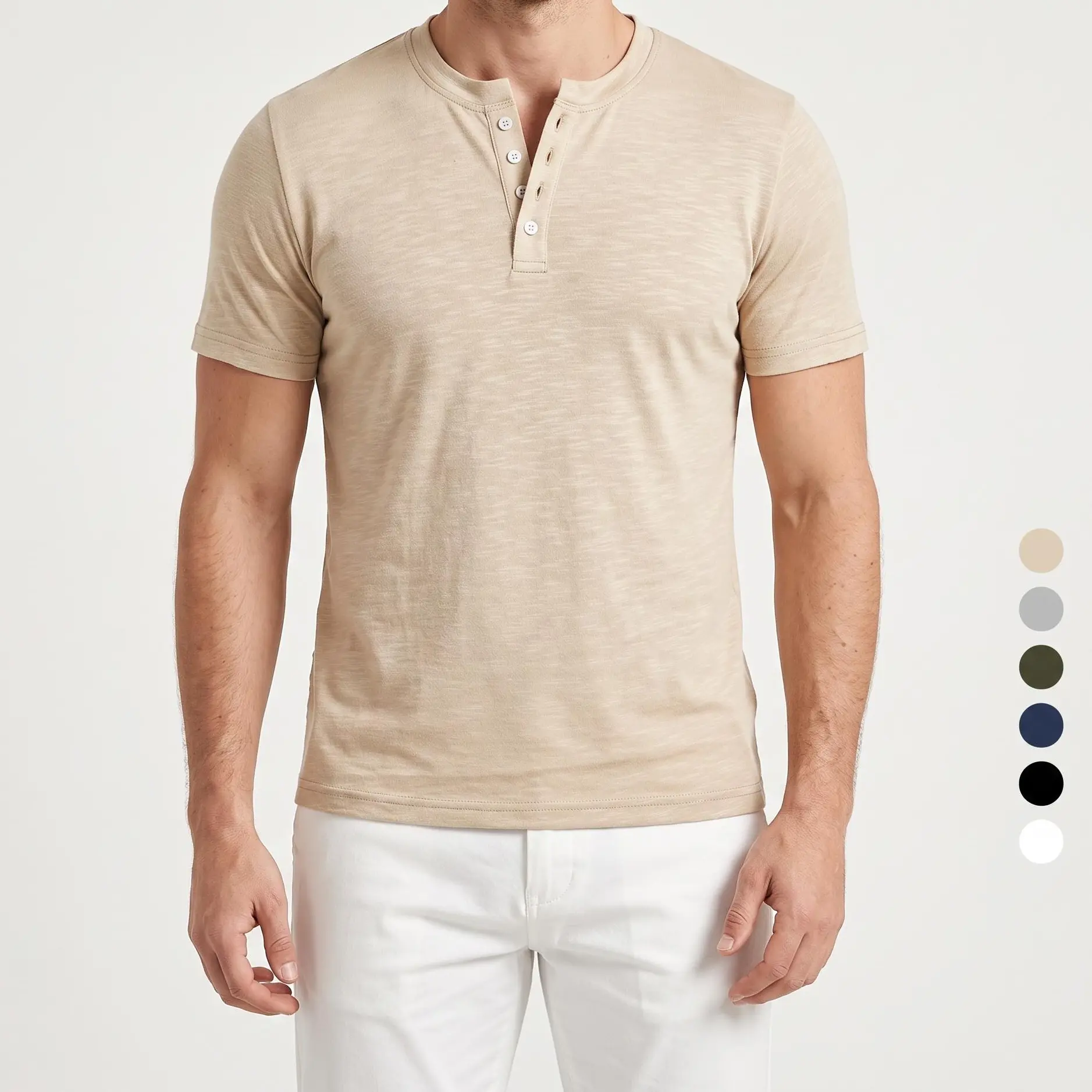 Men's 2026 Summer Slub Cotton Henley T-Shirt - Menswear, Plain, Shortsleeve, Solid Colors, Soft Breathable Relaxed Fit, Button Placket, Big Tall Basic Tops for Daily Casual, Gym Workout, Tshirt, Henley Pullover