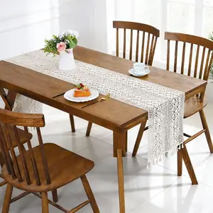 1pc Bohemian style crochet table runner with tassels, lace-like hollow design, luxury floral lace-edged table cover, rectangular table protector for home use, plastic kitchen tablecloth, embroidered edge tablecloth.