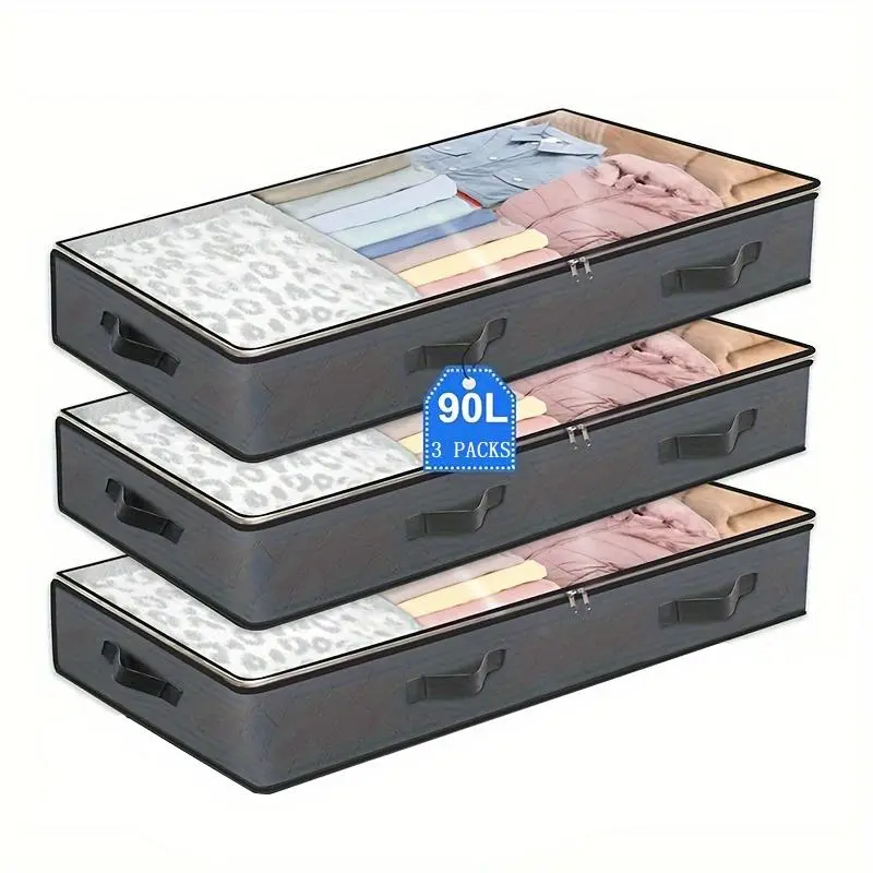 3pcs Underbed Storage Bags with Transparent Windows and Reinforced Handles, Foldable Large Capacity Blanket and Bedding Storage Solutions, Clothes Storage Bag, Space Saving Bags, Space Saver Storage, Storage Bag Set, Home Storage