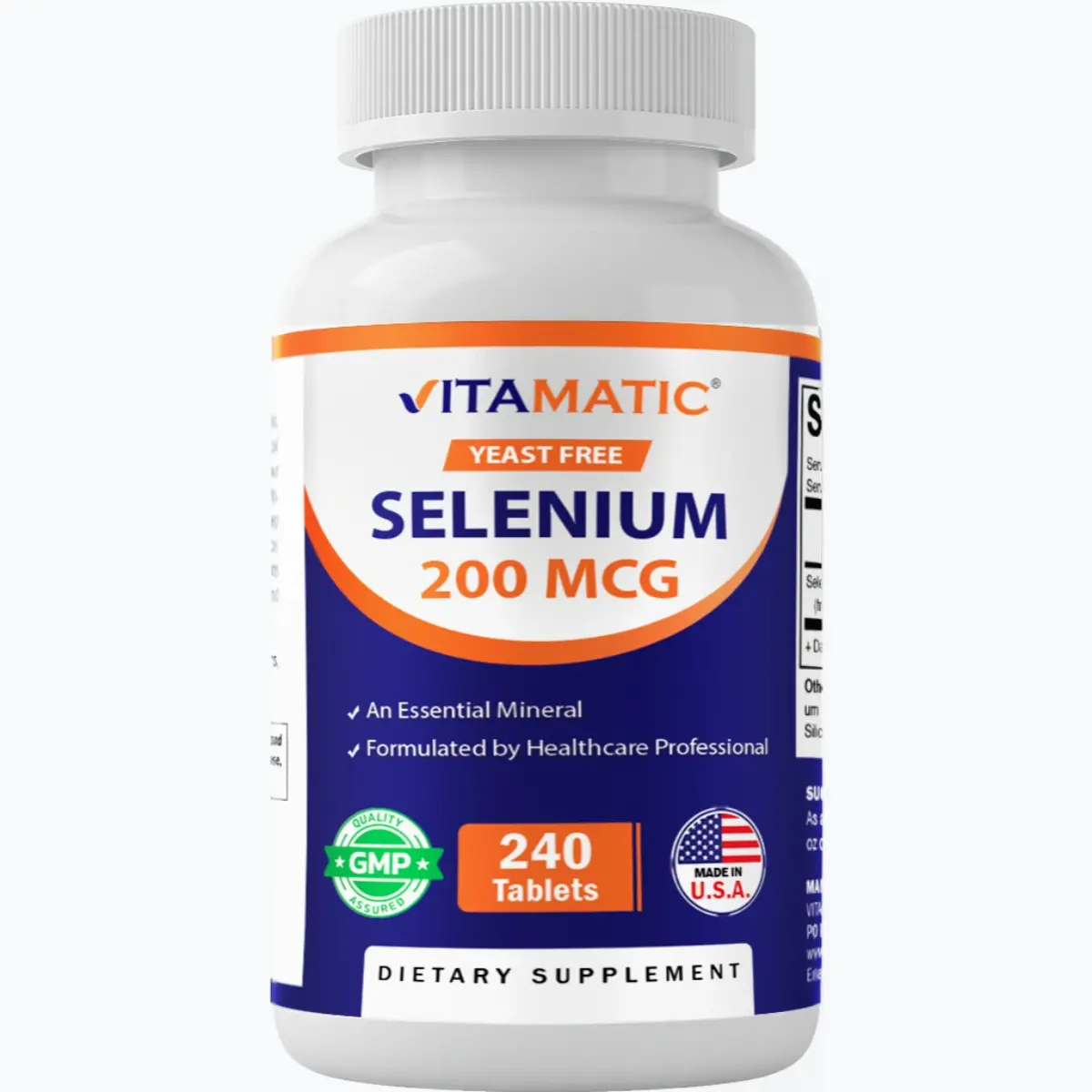Vitamatic Yeast-Free Selenomethionine Selenium 200mcg Dietary Supplement Tablets, Antioxidant Healthcare Support with Magnesium, Superior Absorption, Immune Boost, Gluten-Free, US-Formulated, 240 Count