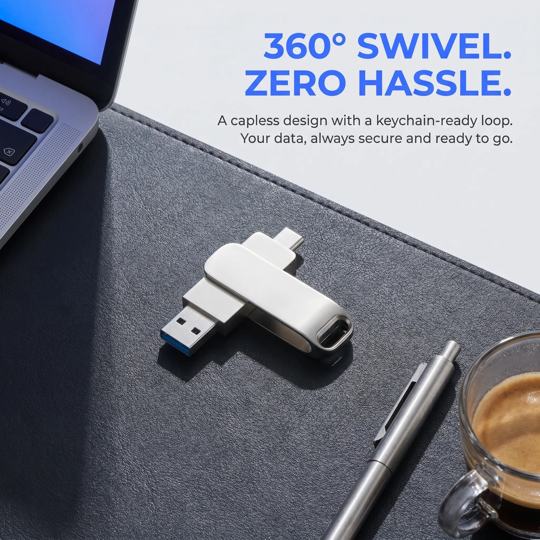 512GB Metal Rotatable USB Drive - High-Speed Dual-Port USB 3.0 & Type-C Storage, CE, FCC Certified for Outdoor Travel Enthusiasts, Laptops, Tablets (Sports & Outdoor Accessory)
