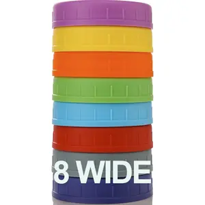 8 Pack WIDE Mouth Mason Jar Lids for Ball, Kerr and More - Colored Plastic Storage Caps for Mason/Canning Jars - Leak-Proof