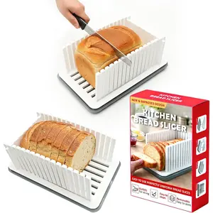 New Upgrade Bread Slicer for Homemade Bread, Bread Slicing Guide Adjustable Width, Foldable and Compact Cutting Guide with Crumb Tray, Suitability for Homemade Bread, Bagels, Cakes