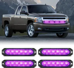 Nilight 6 LED Strobe Lights 4PCS Ultra Slim Surface Mount Hazard Caution Light bar 12-24V Sync Feature Warning Flashing Light kit for Truck Car Vehicle ATV SUV UTV Purple and White