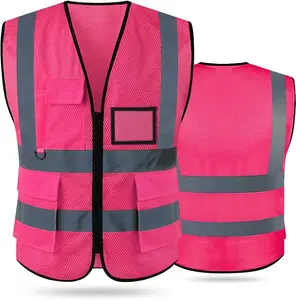 Reflective Safety Vest for Women Men High Visibility Security With Pocket Zipper Front Meet ANSI/ISEA Standard