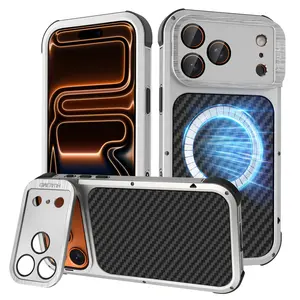Rounded Metal Carbon Fiber Phone Case for iPhone 17 Pro Max - Durable Protective Cover with Secure Fit and Stylish Design