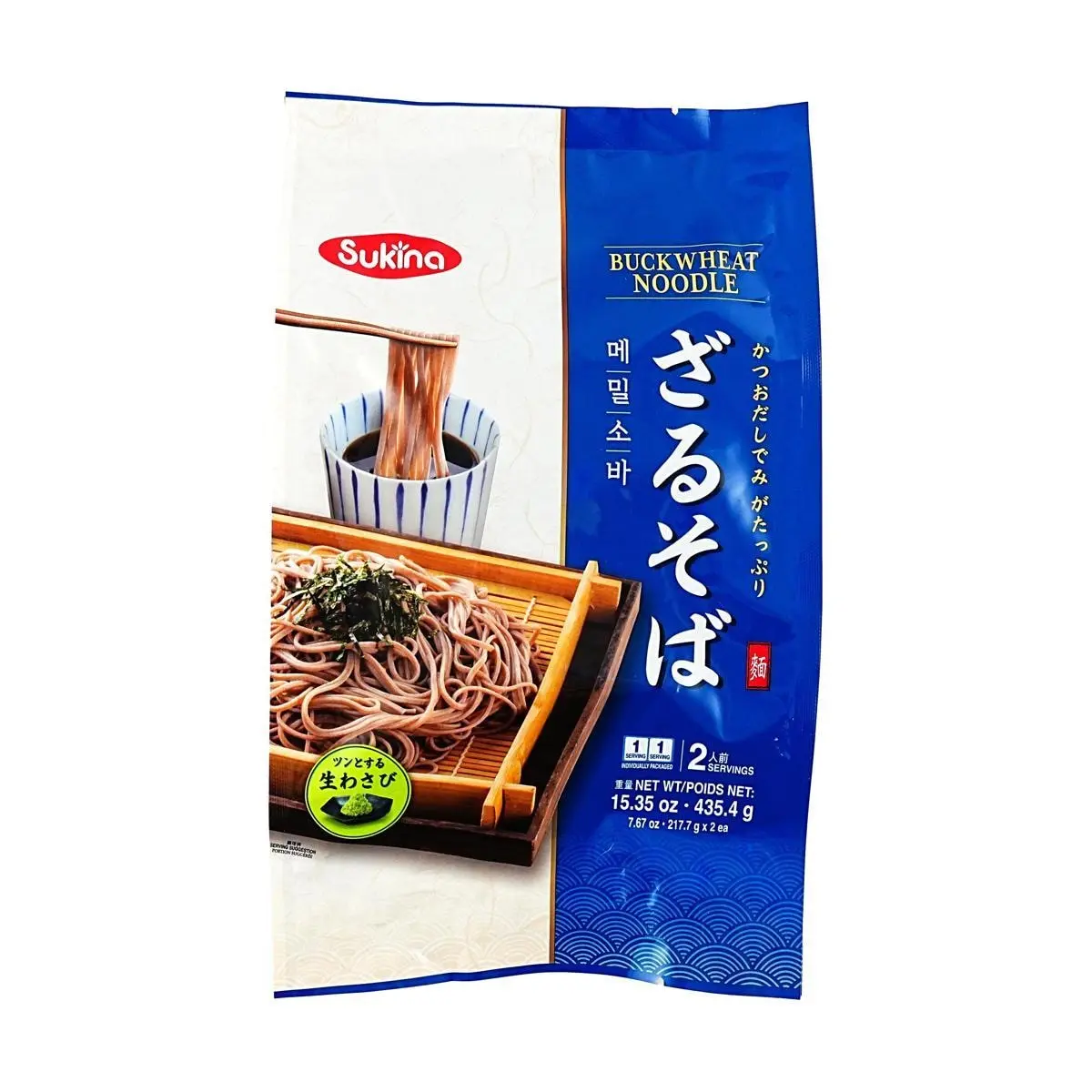 Sukina Buckwheat Noodles Cold Soba Noodles 2 Servings 15.3 oz with Wasabi and Dipping Sauce Food Healthy