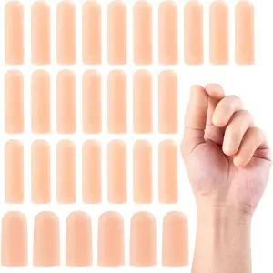 30 Pcs Nude Gel Fingertips, 2 Sizes of Fingertip Protectors, Soft Silicone Fingertips, Thumb Bandages, Used for Cutting, Embroidery, Hand Cracking, Corns, Blisters and Calluses Protection, for Gardening, Construction, Painting, or Kitchen Work