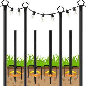 4pack-8pack 8Ft String Light Poles,Light Poles for Outside Lights with Fork,Outdoor Brackets Hanging Lights,Metal Stand for Deck Patio,Backyard,Wedding,Deck,Party Adjustable Brightness Led Led Bulbs Included